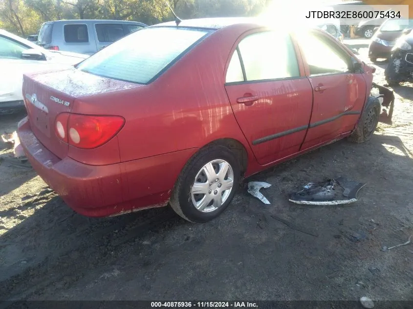 2006 Toyota Corolla Ce VIN: JTDBR32E860075434 Lot: 40875936