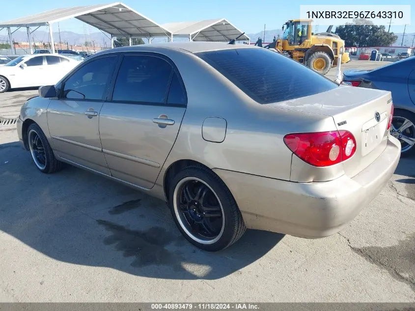 2006 Toyota Corolla Ce/Le/S VIN: 1NXBR32E96Z643310 Lot: 40893479