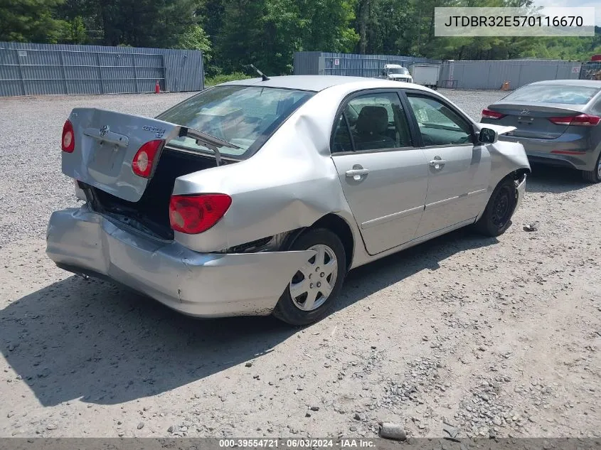 2007 Toyota Corolla Le VIN: JTDBR32E570116670 Lot: 39554721