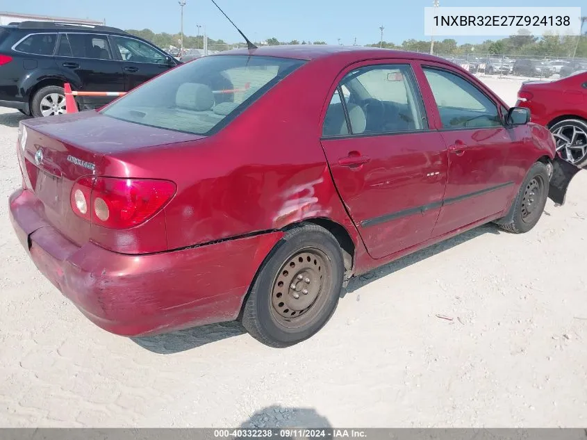 2007 Toyota Corolla Ce VIN: 1NXBR32E27Z924138 Lot: 40332238