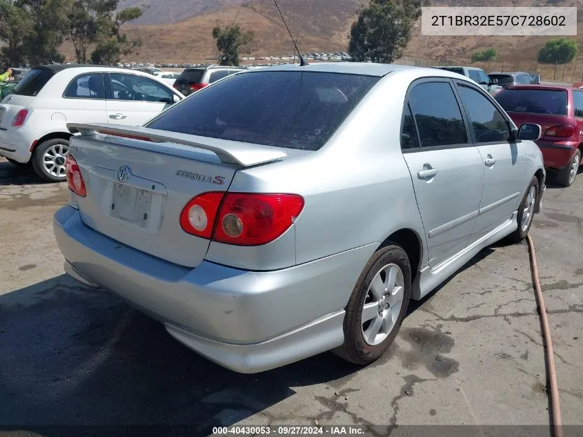 2007 Toyota Corolla S VIN: 2T1BR32E57C728602 Lot: 40430053