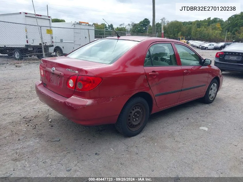 2007 Toyota Corolla Ce VIN: JTDBR32E270120238 Lot: 40447723