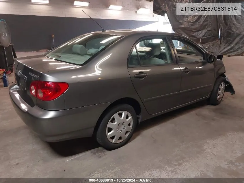 2007 Toyota Corolla Ce/Le/S VIN: 2T1BR32E87C831514 Lot: 40689019