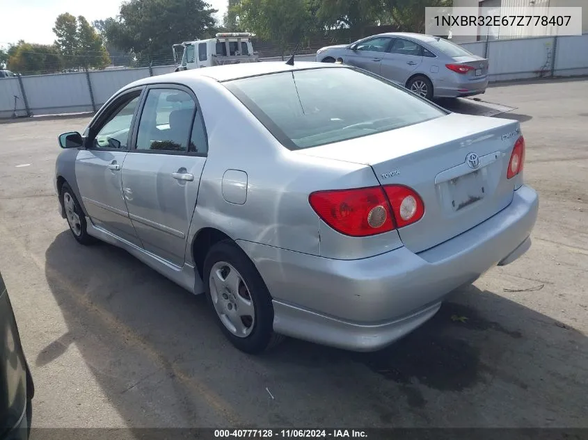 2007 Toyota Corolla S VIN: 1NXBR32E67Z778407 Lot: 40777128