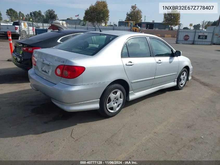 2007 Toyota Corolla S VIN: 1NXBR32E67Z778407 Lot: 40777128