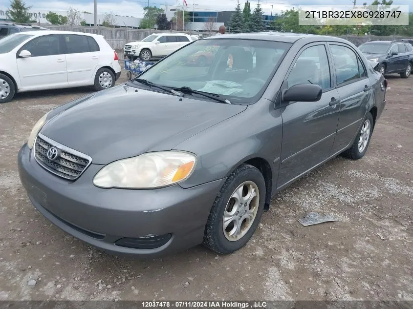 2008 Toyota Corolla VIN: 2T1BR32EX8C928747 Lot: 12037478