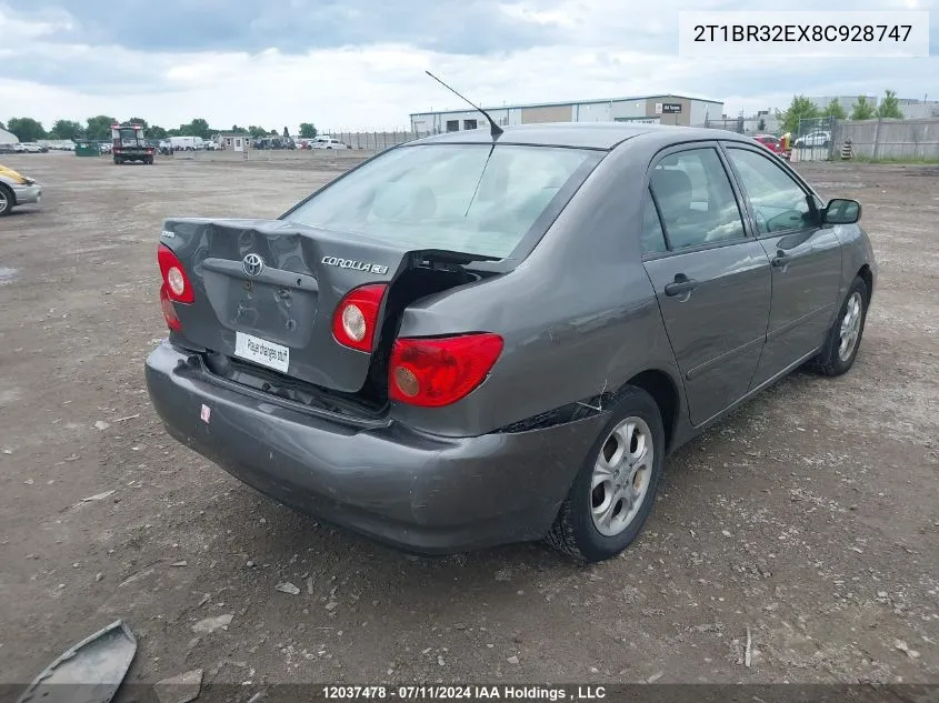 2008 Toyota Corolla VIN: 2T1BR32EX8C928747 Lot: 12037478