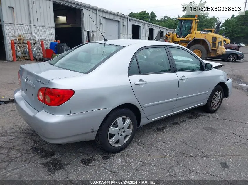 2008 Toyota Corolla Ce/Le/S VIN: 2T1BR32EX8C938503 Lot: 39944184