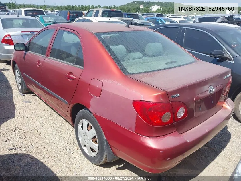 2008 Toyota Corolla Ce VIN: 1NXBR32E18Z945760 Lot: 40214800