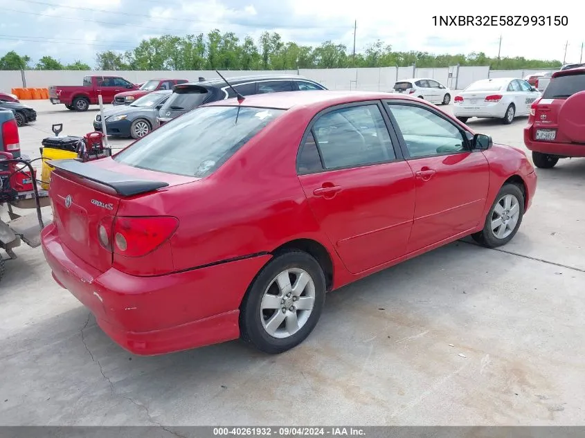 2008 Toyota Corolla S VIN: 1NXBR32E58Z993150 Lot: 40261932