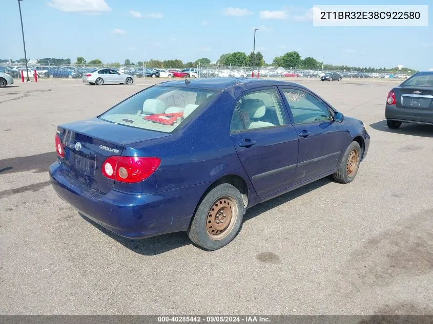 2008 Toyota Corolla Ce VIN: 2T1BR32E38C922580 Lot: 40285442