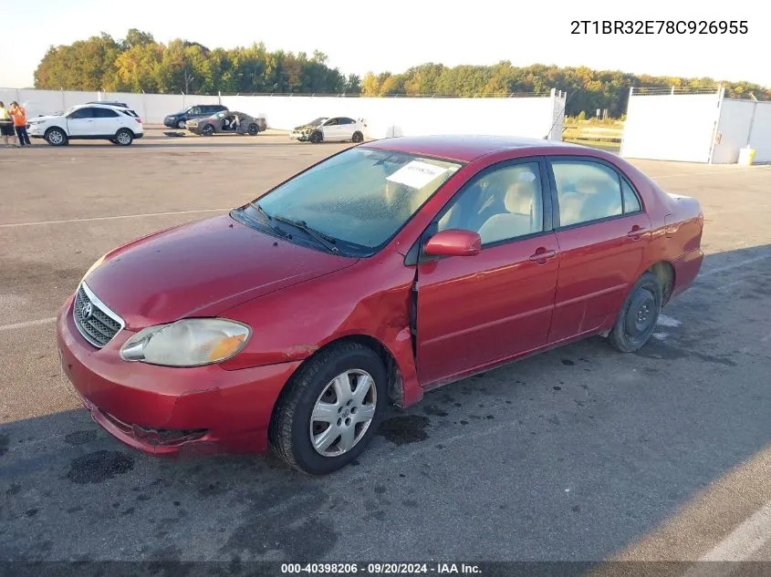 2008 Toyota Corolla Le VIN: 2T1BR32E78C926955 Lot: 40398206