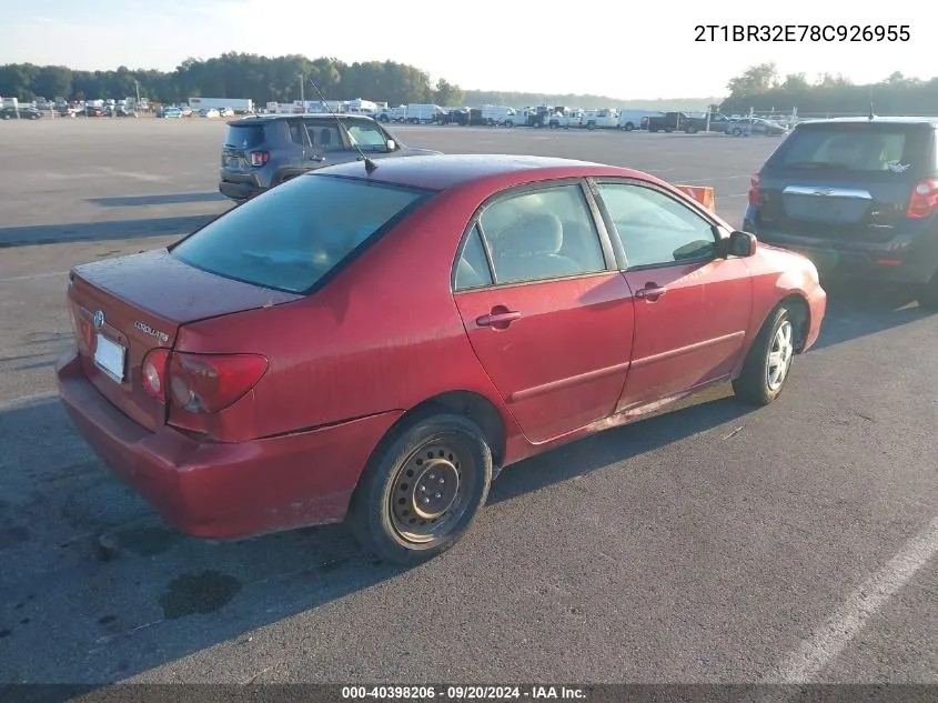 2008 Toyota Corolla Le VIN: 2T1BR32E78C926955 Lot: 40398206