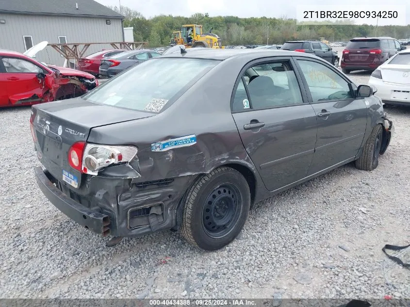 2008 Toyota Corolla Le VIN: 2T1BR32E98C934250 Lot: 40434388