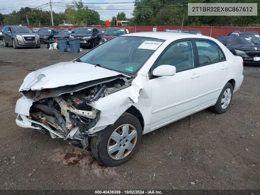 2008 Toyota Corolla Le VIN: 2T1BR32EX8C867612 Lot: 40439389