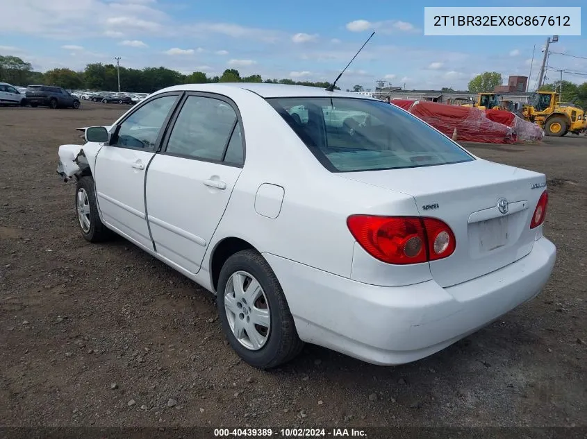 2008 Toyota Corolla Le VIN: 2T1BR32EX8C867612 Lot: 40439389