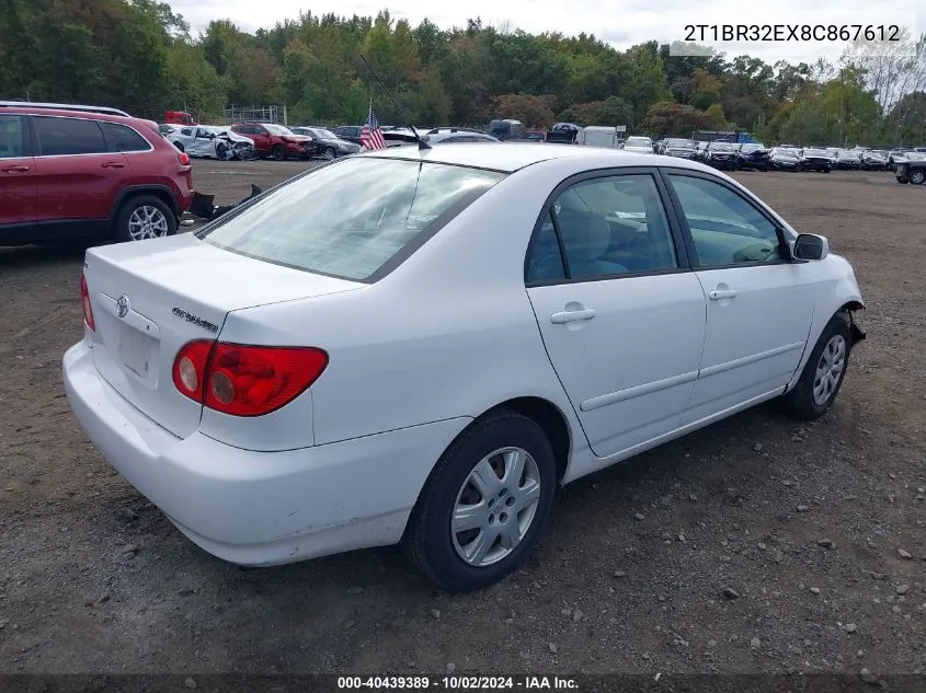 2008 Toyota Corolla Le VIN: 2T1BR32EX8C867612 Lot: 40439389