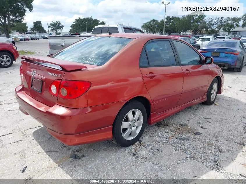 2008 Toyota Corolla S VIN: 1NXBR32EX8Z940167 Lot: 40496296