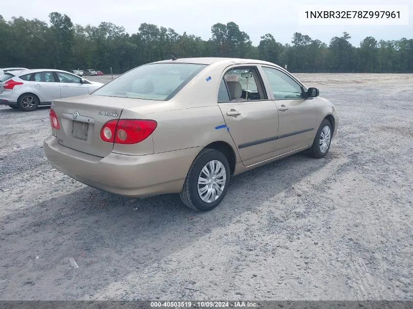 2008 Toyota Corolla Ce/Le/S VIN: 1NXBR32E78Z997961 Lot: 40503519