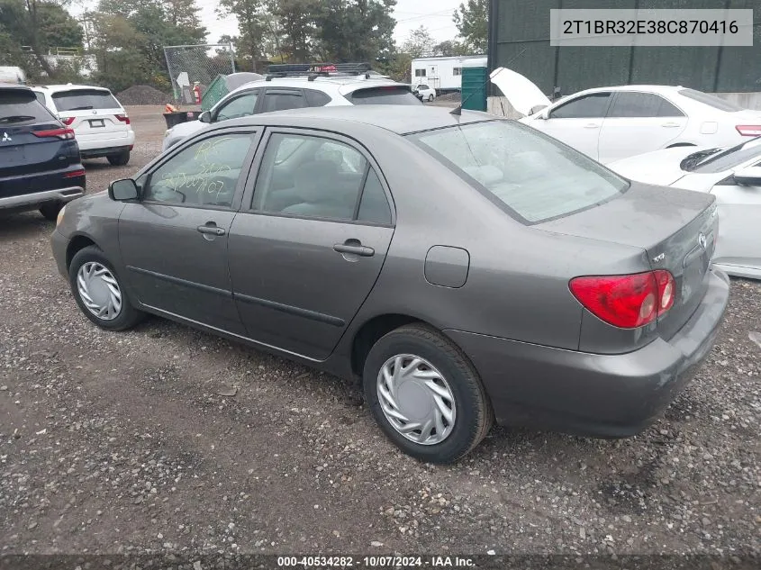 2008 Toyota Corolla Ce VIN: 2T1BR32E38C870416 Lot: 40534282