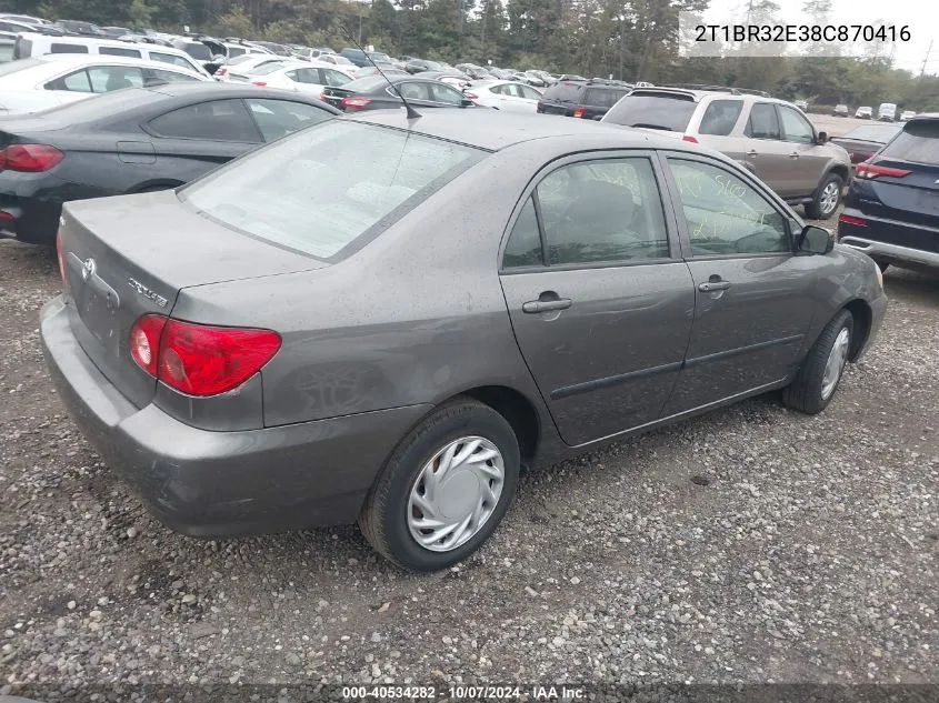 2008 Toyota Corolla Ce VIN: 2T1BR32E38C870416 Lot: 40534282