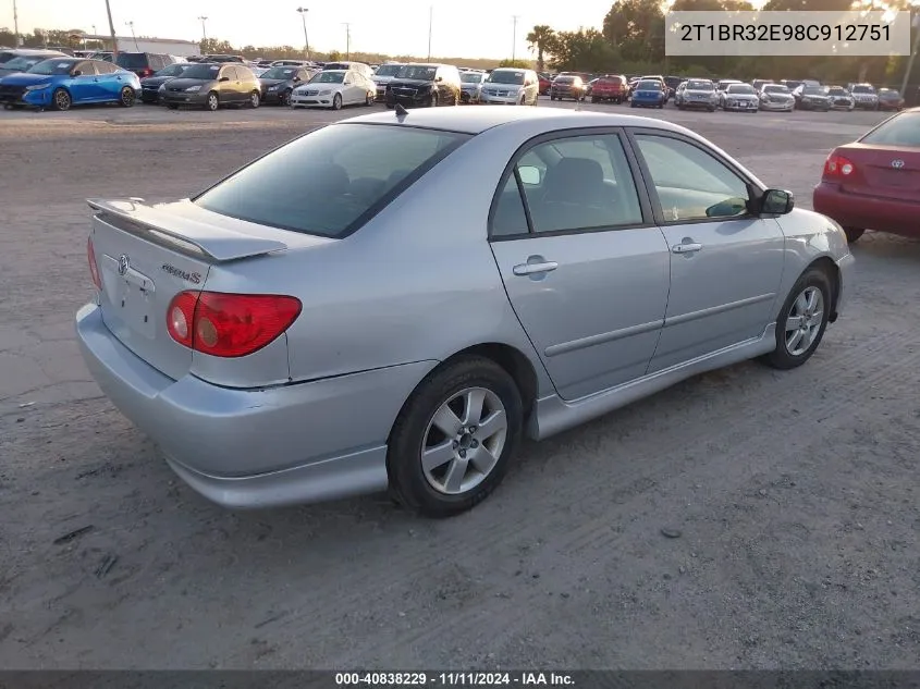 2008 Toyota Corolla S VIN: 2T1BR32E98C912751 Lot: 40838229