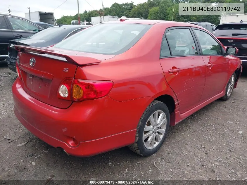 2009 Toyota Corolla S VIN: 2T1BU40E89C119742 Lot: 39979479