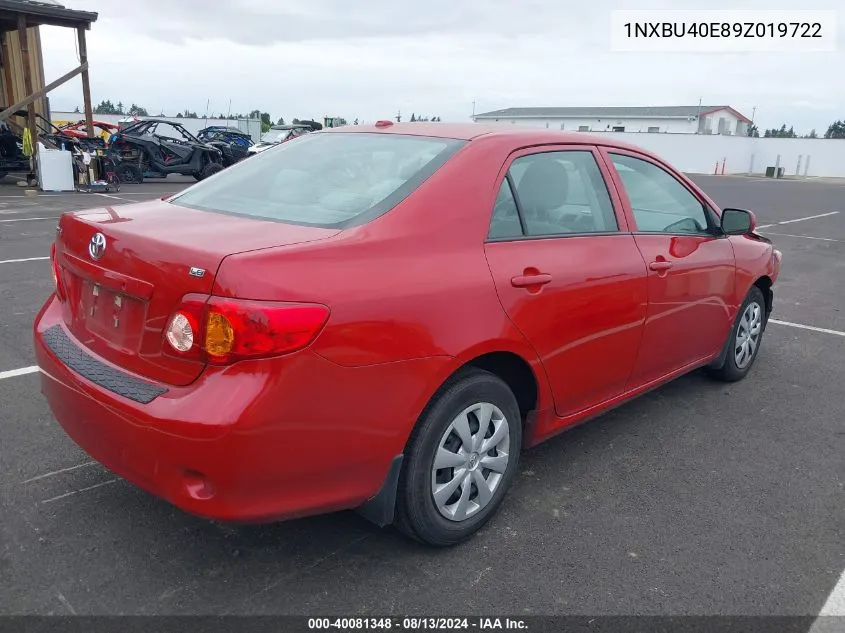 2009 Toyota Corolla Le VIN: 1NXBU40E89Z019722 Lot: 40081348