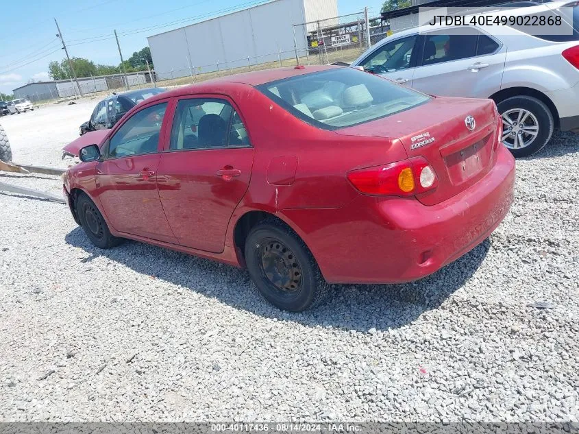 2009 Toyota Corolla Le/S/Xle VIN: JTDBL40E499022868 Lot: 40117436