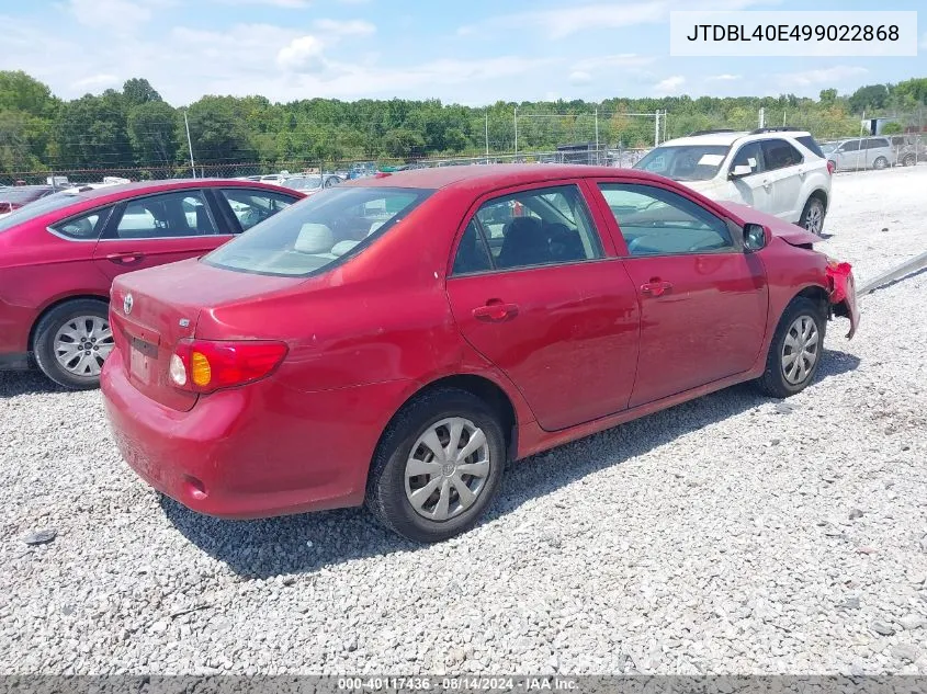 2009 Toyota Corolla Le/S/Xle VIN: JTDBL40E499022868 Lot: 40117436