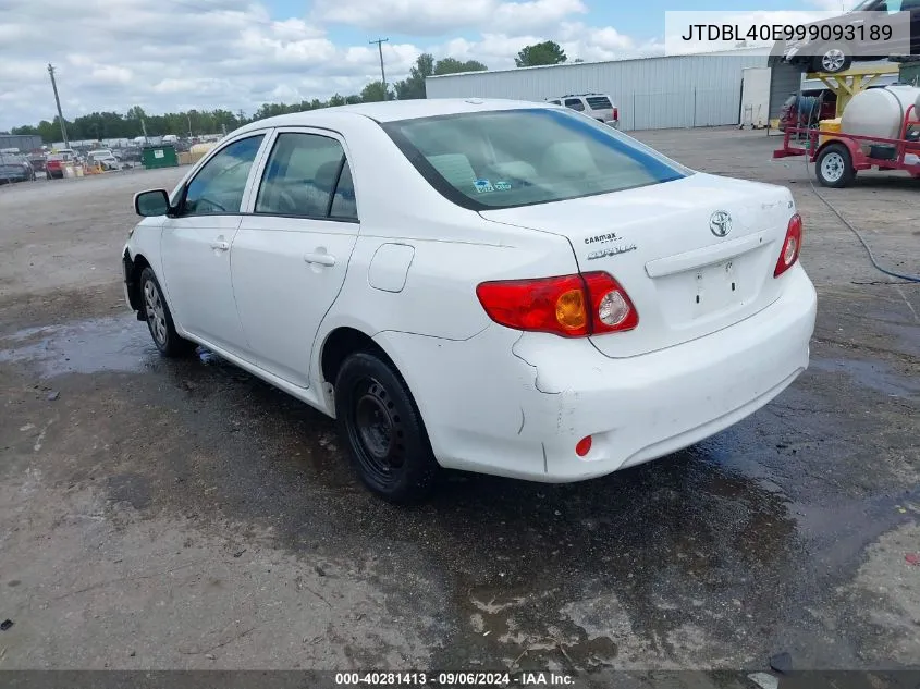 2009 Toyota Corolla Le VIN: JTDBL40E999093189 Lot: 40281413