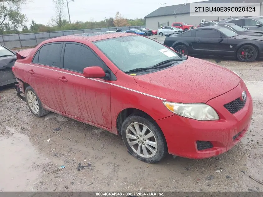 2009 Toyota Corolla Xle VIN: 2T1BU40E39C020424 Lot: 40434948