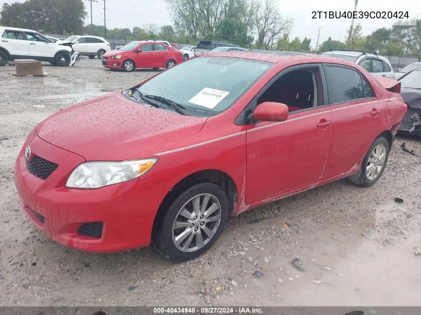 2009 Toyota Corolla Xle VIN: 2T1BU40E39C020424 Lot: 40434948