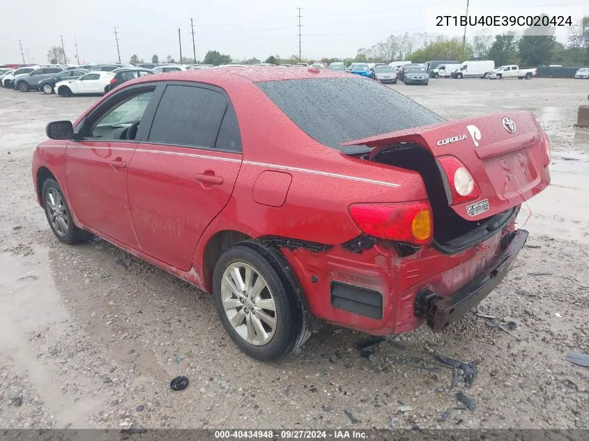 2009 Toyota Corolla Xle VIN: 2T1BU40E39C020424 Lot: 40434948