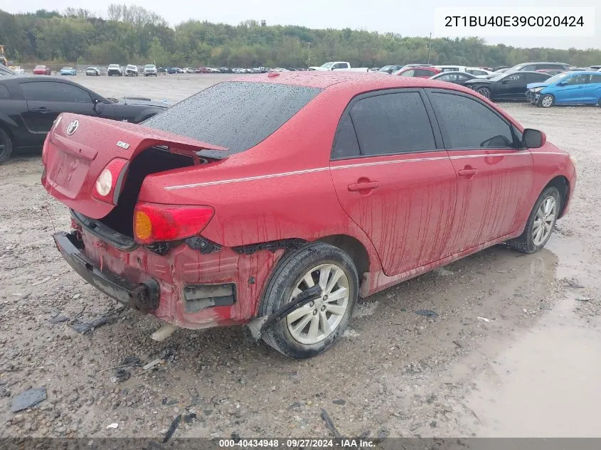 2009 Toyota Corolla Xle VIN: 2T1BU40E39C020424 Lot: 40434948