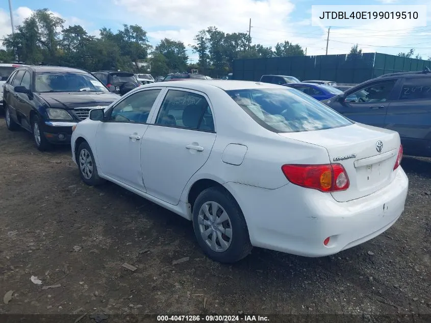 2009 Toyota Corolla Le VIN: JTDBL40E199019510 Lot: 40471286