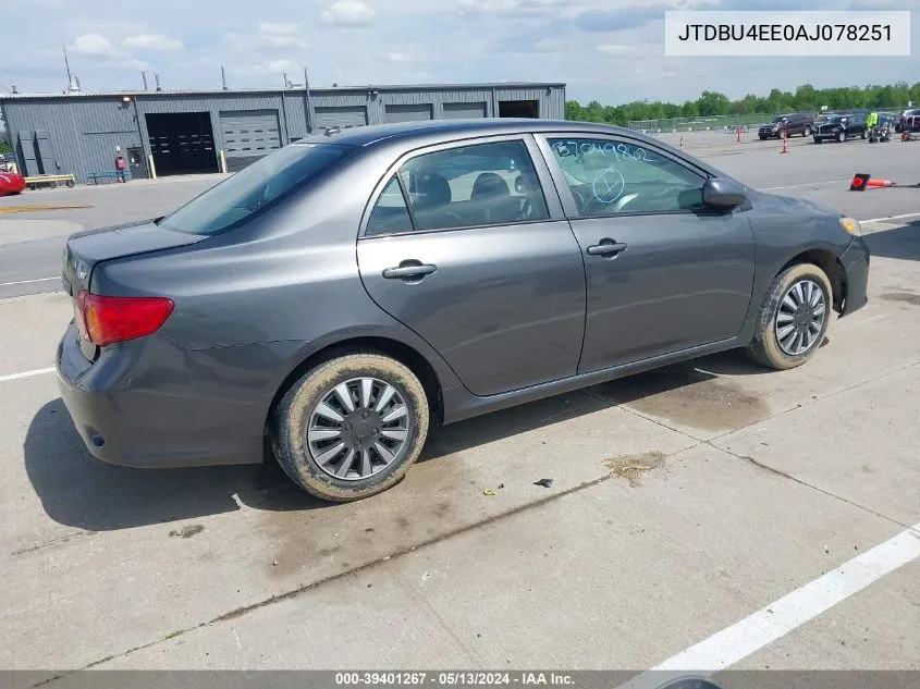 2010 Toyota Corolla Le VIN: JTDBU4EE0AJ078251 Lot: 39401267