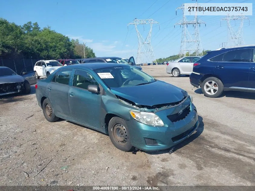 2010 Toyota Corolla Le VIN: 2T1BU4EE0AC375743 Lot: 40097890