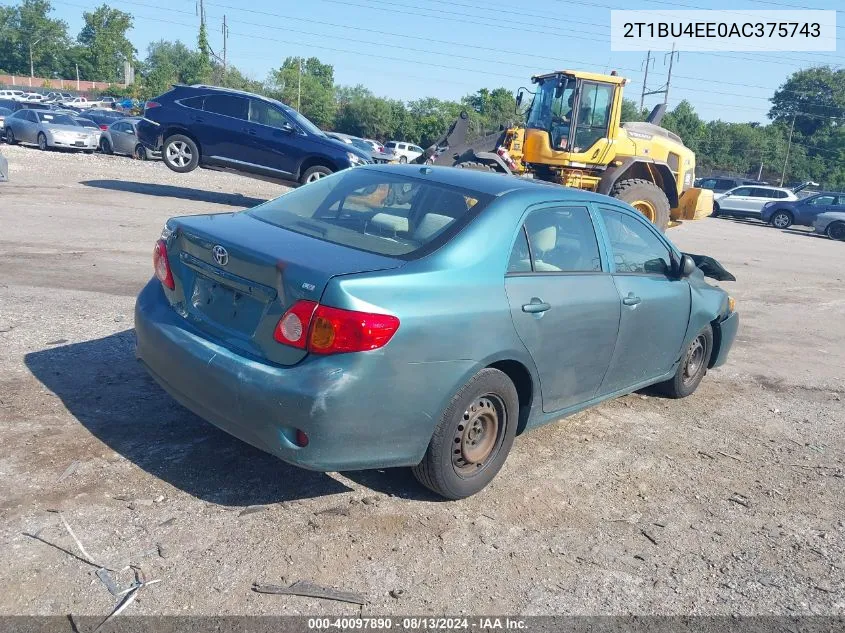 2010 Toyota Corolla Le VIN: 2T1BU4EE0AC375743 Lot: 40097890