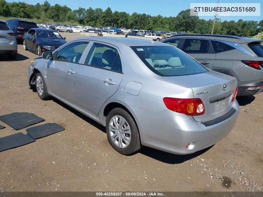 2010 Toyota Corolla S/Le/Xle VIN: 2T1BU4EE3AC351680 Lot: 40259207