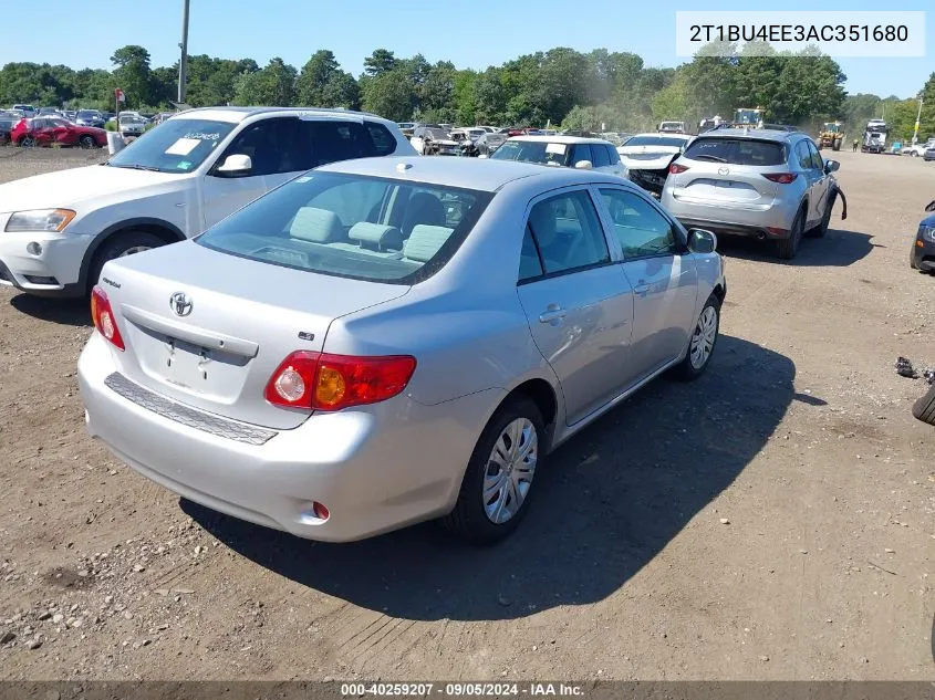 2010 Toyota Corolla S/Le/Xle VIN: 2T1BU4EE3AC351680 Lot: 40259207