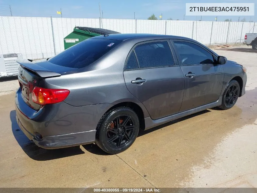 2010 Toyota Corolla S VIN: 2T1BU4EE3AC475951 Lot: 40380055