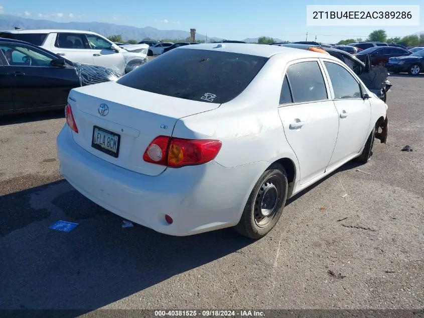 2010 Toyota Corolla Le VIN: 2T1BU4EE2AC389286 Lot: 40381525