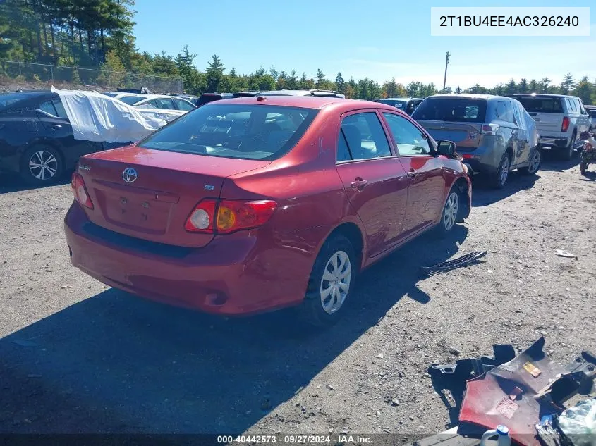 2010 Toyota Corolla Le VIN: 2T1BU4EE4AC326240 Lot: 40442573