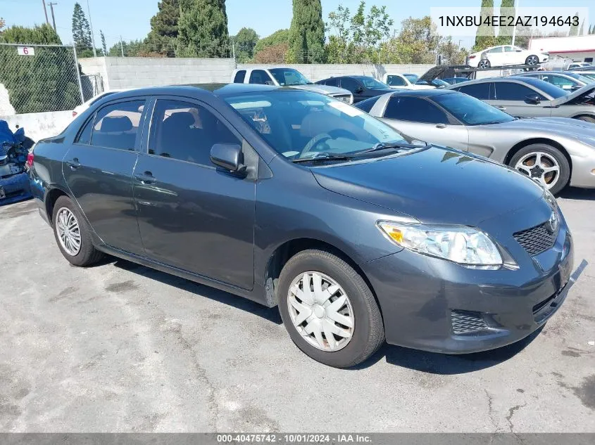 2010 Toyota Corolla S/Le/Xle VIN: 1NXBU4EE2AZ194643 Lot: 40475742