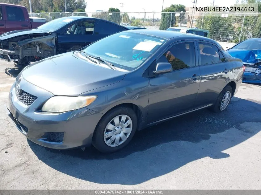 2010 Toyota Corolla S/Le/Xle VIN: 1NXBU4EE2AZ194643 Lot: 40475742