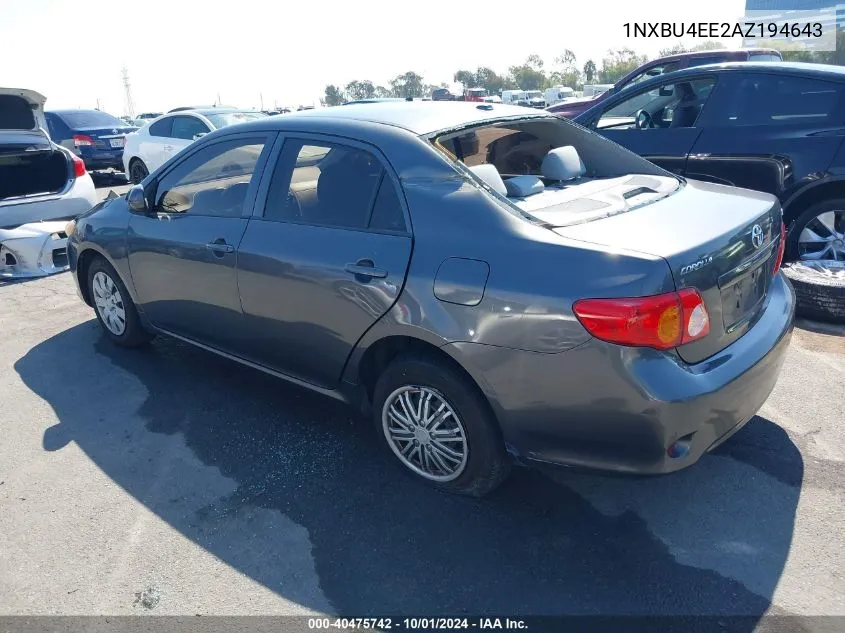 2010 Toyota Corolla S/Le/Xle VIN: 1NXBU4EE2AZ194643 Lot: 40475742