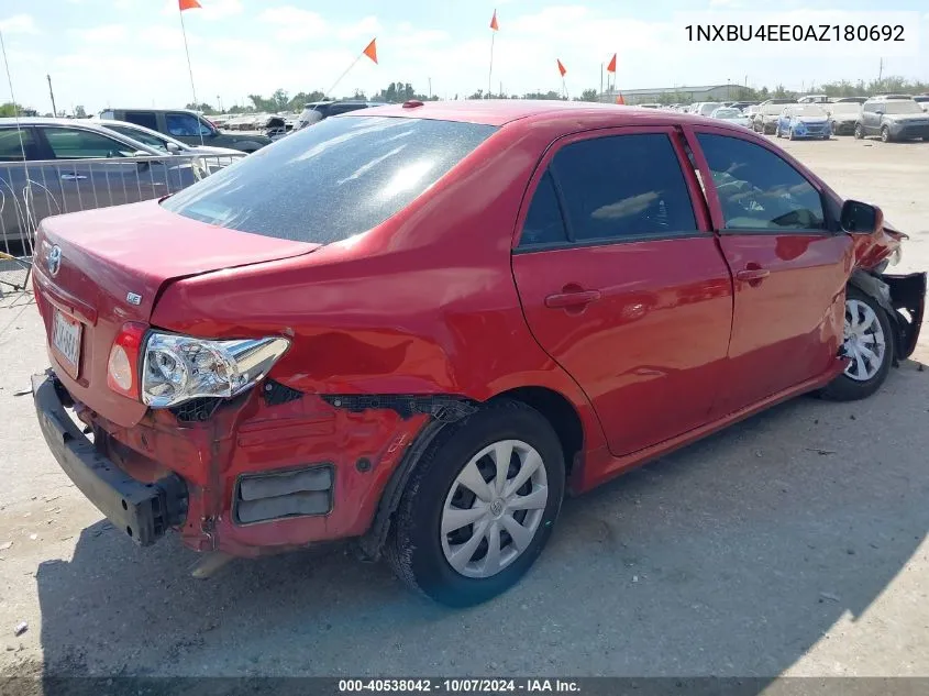 2010 Toyota Corolla Le VIN: 1NXBU4EE0AZ180692 Lot: 40538042