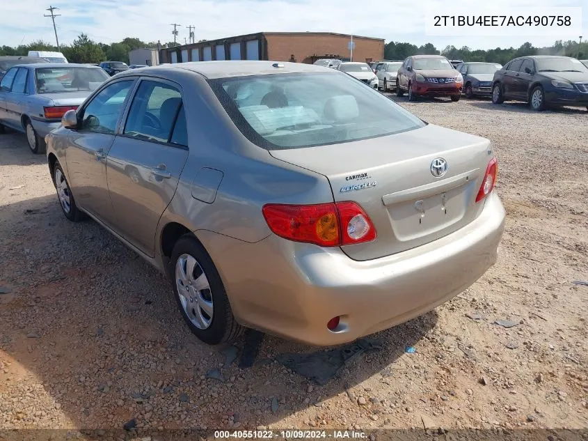 2010 Toyota Corolla S/Le/Xle VIN: 2T1BU4EE7AC490758 Lot: 40551022