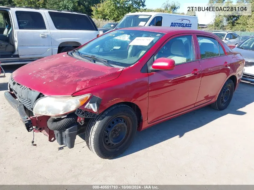 2010 Toyota Corolla Le VIN: 2T1BU4EE0AC281104 Lot: 40551793